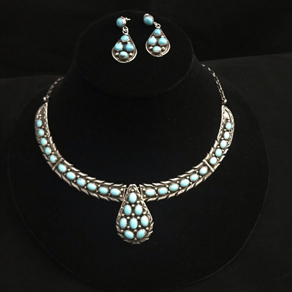 Navajo Sarah Chee Sterling Turquoise Necklace